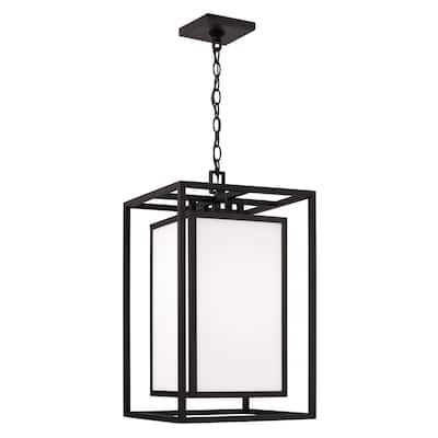 12.50"W x 22"H 1-Light Outdoor Modern Square Rectangle Hanging Lantern in Black with Soft White Glass - 12.5"W x 22"H