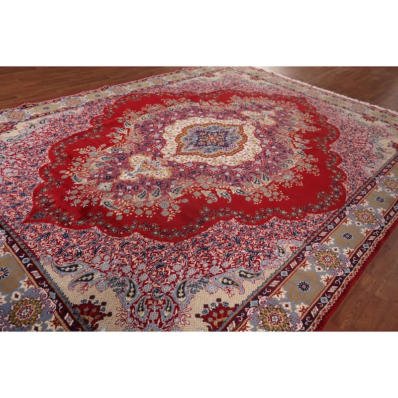 Floral Red Paisley Kashan Turkish Area Rug Machine Made Carpet - 9'8" x 12'10"