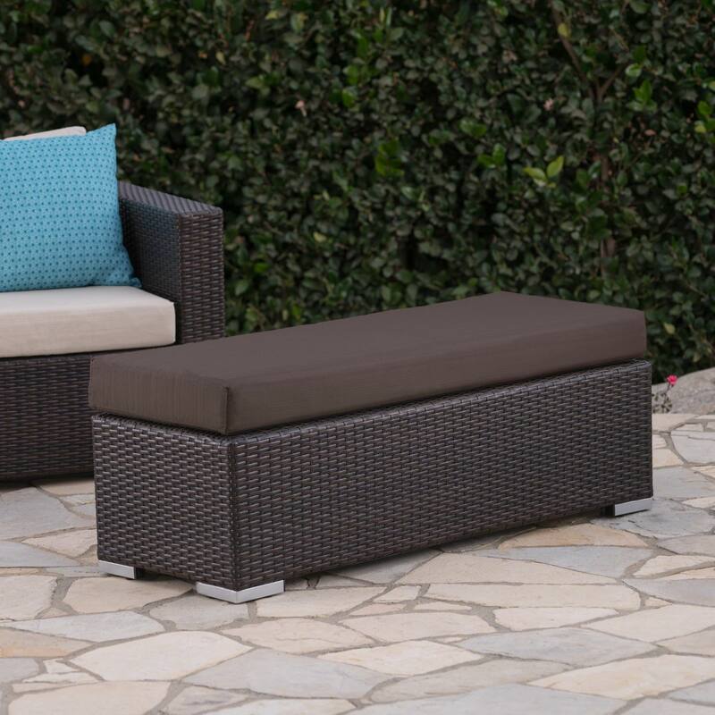 Santa Rosa Outdoor Wicker Bench with Cushion by Christopher Knight Home
