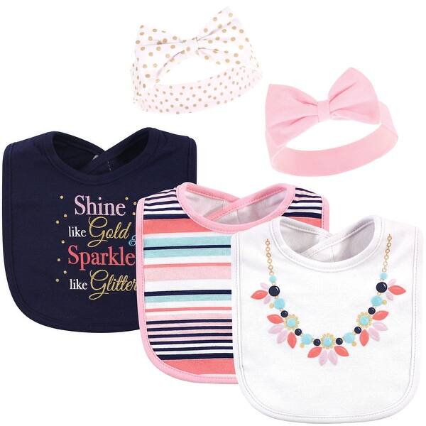 slide 1 of 1, Little Treasure Baby Girl Cotton Bib and Headband Set 5pk, Sparkle Necklace, One Size - Sparkle Necklace - One Size One Size - Sparkle Necklace