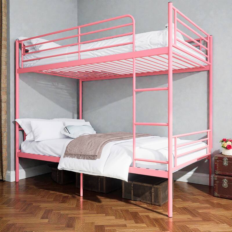 Twin Over Twin Metal Bunk Bed with Ladder and High Guardrails, Convertible to 2 Twin Beds, Noise-Free Design
