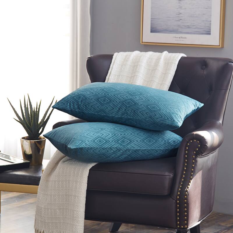Tonopah Ikat Velvet Throw Pillow Cover Set, NO INSERT - 14" x 26" - Storm Blue
