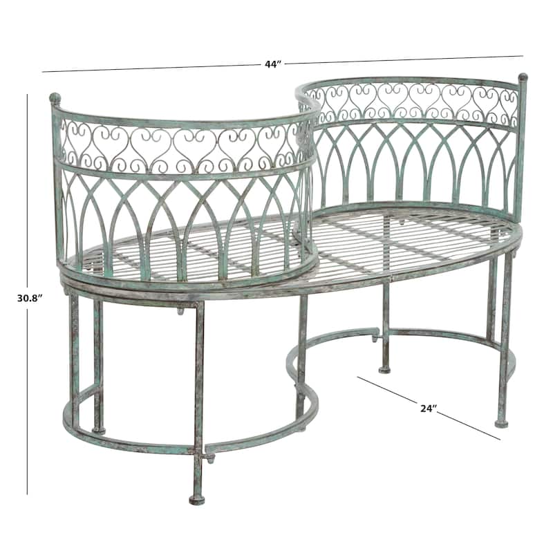 SAFAVIEH Outdoor Citlalli Victorian Scroll Iron Kissing Bench - 44Wx24Dx31H