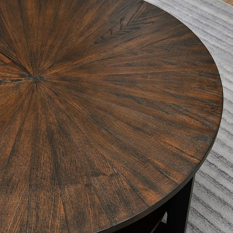Round Coffee Table with Solid Wood Storage Circle Center Table