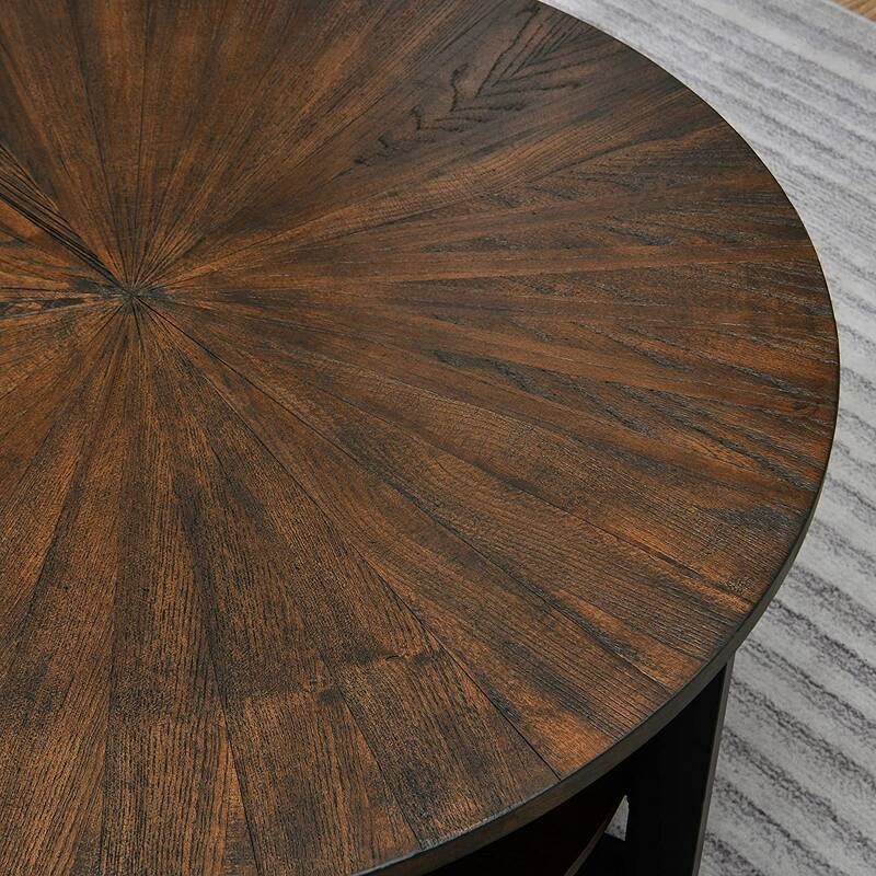 Round Coffee Table with Solid Wood Storage Circle Center Table