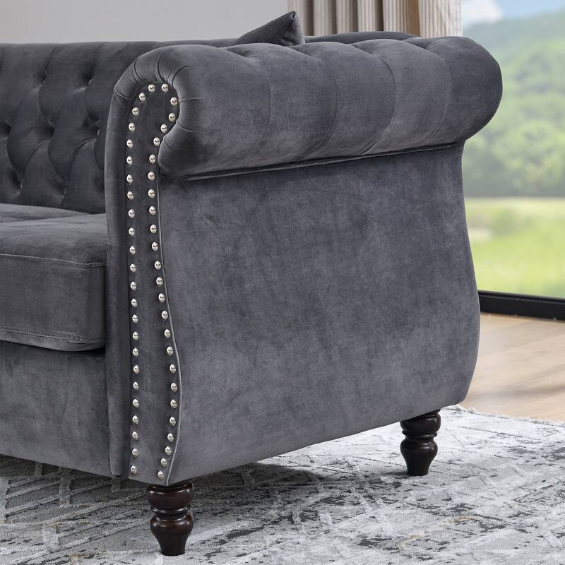 2-Pieces Chesterfield Velvet 3+2-Seater Combination Sofa Set with Nailhead Trim, Tufted Design, and Removable Cushions