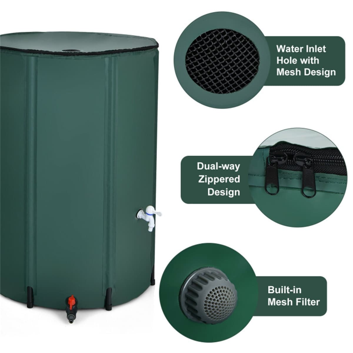 Green 100 Gallon Portable Rain Barrel - 28\, image size:1200x1200