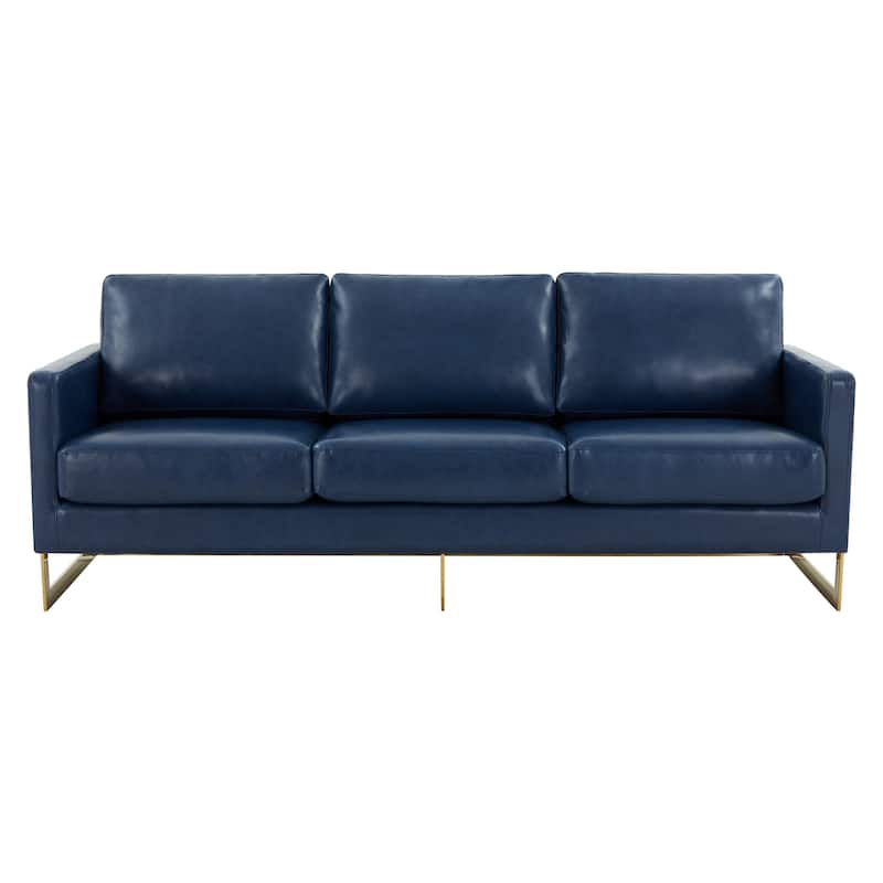 LeisureMod Lincoln Modern Upholstered Leather Sofa with Gold Frame - 83"