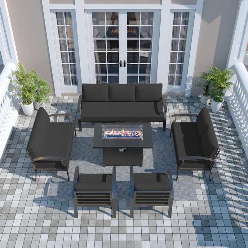 Aluminum Patio Furniture Set with FirePit Ottomans Swivel Chairs,Sectional Sofa with Thick Seat Cushions for Porch Garden