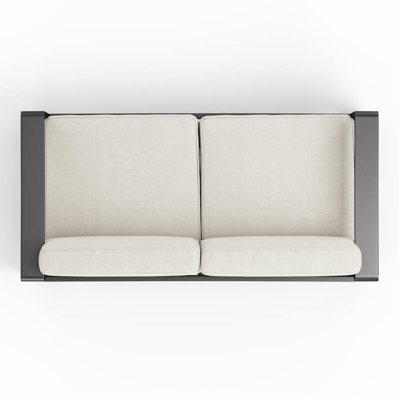 Roomfitters Maya Bay Outdoor Aluminum Loveseat with Rust Resistant Frame, Black and Beige