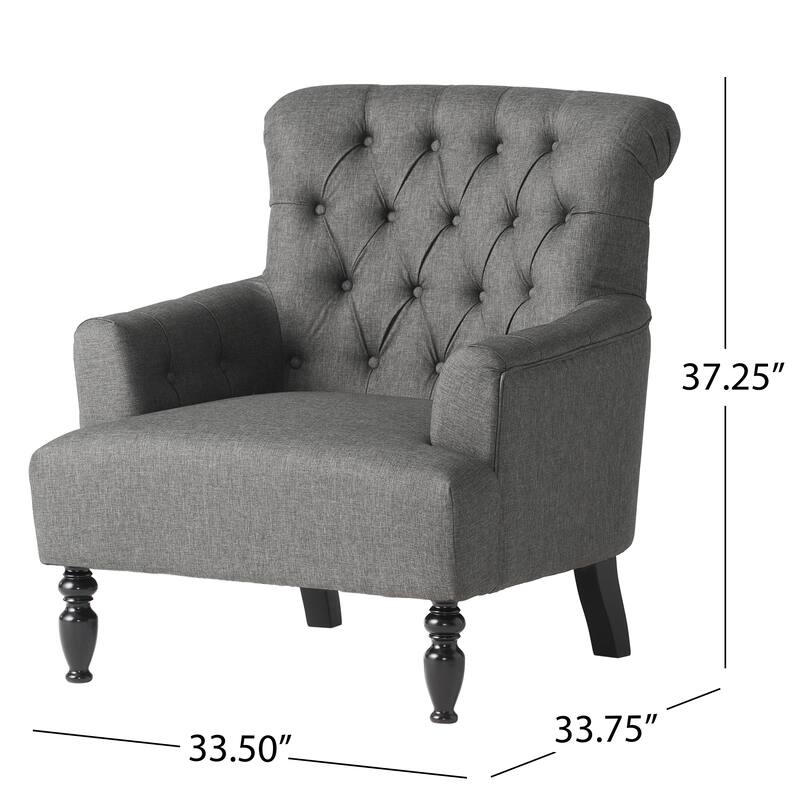 Dark Gray Modern 33.5" Upholstered Club Chair with Wood Legs and Button Tufted Cushions