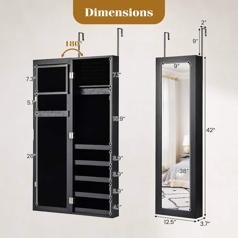 Costway Jewelry Cabinet Wall or Door Mounted Jewelry Armoire with