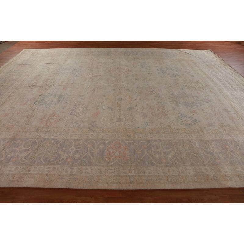 Hand Knotted Oriental 100% Wool Carpet Transitional All-Over Beige & Ivories Oushak Area Rug - 14' 9'' X 11' 4''