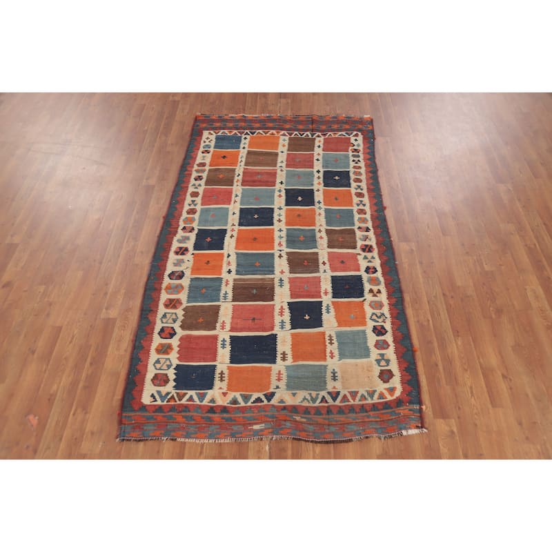 Hand Woven Oriental 100% Wool Carpet Southwestern Tribal Multi-Colored Kilim Area Rug - 7' 8'' X 4' 2''