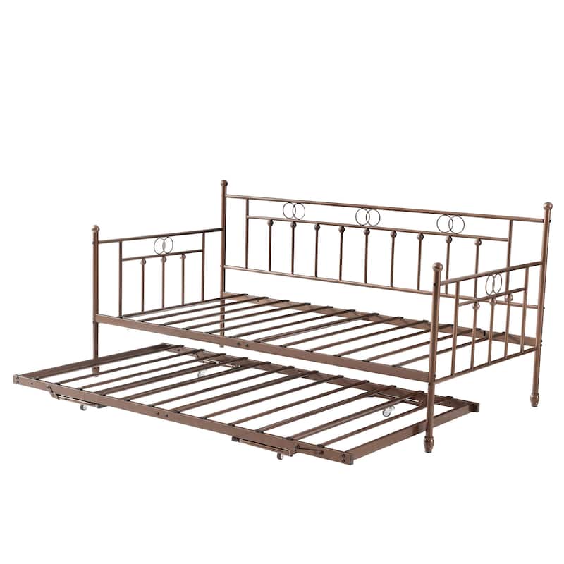 Twin Steel Metal Daybed With Pop-Up Trundle