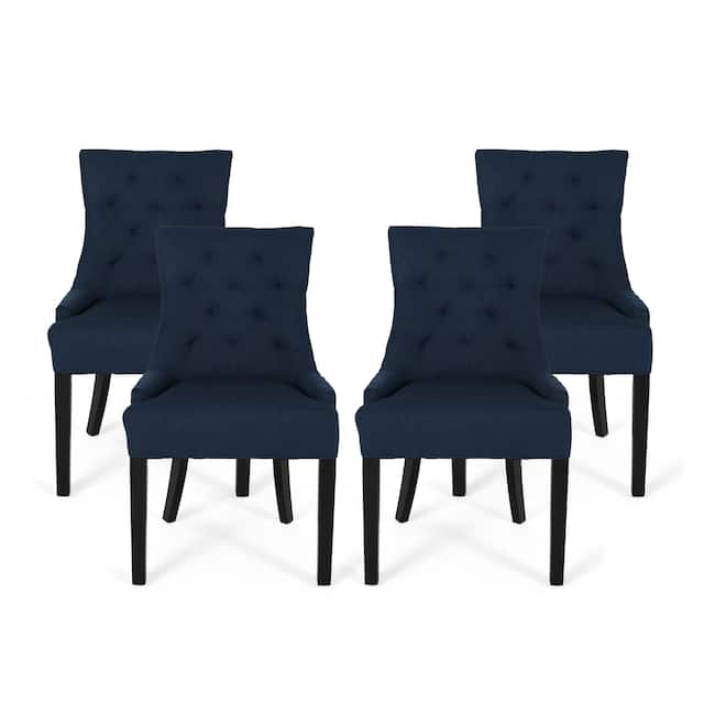 Hayden Modern Tufted Fabric Dining Chairs (Set of 4) by Christopher Knight Home - Navy Blue + Espresso