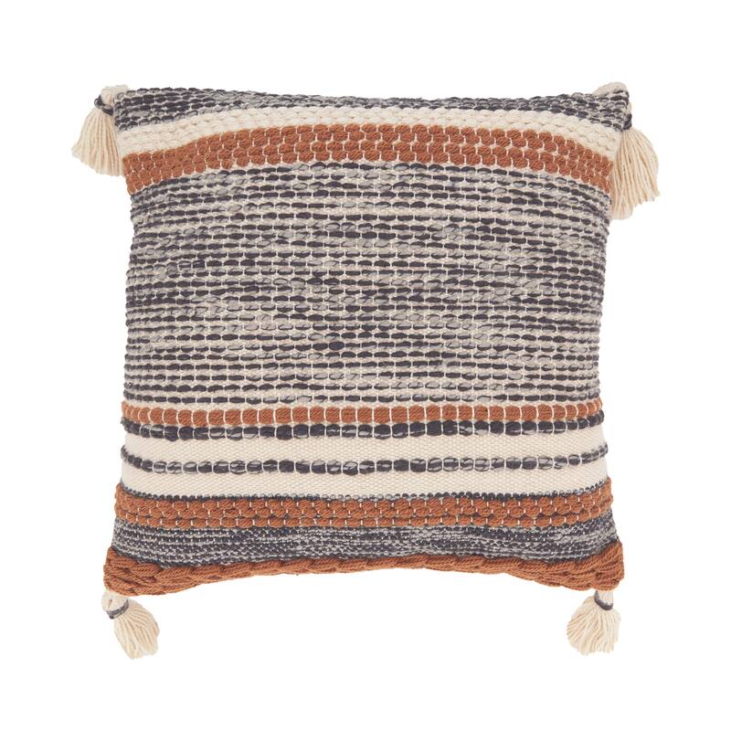 Color Band Fringed Outdoor Throw Pillow - Feather Down