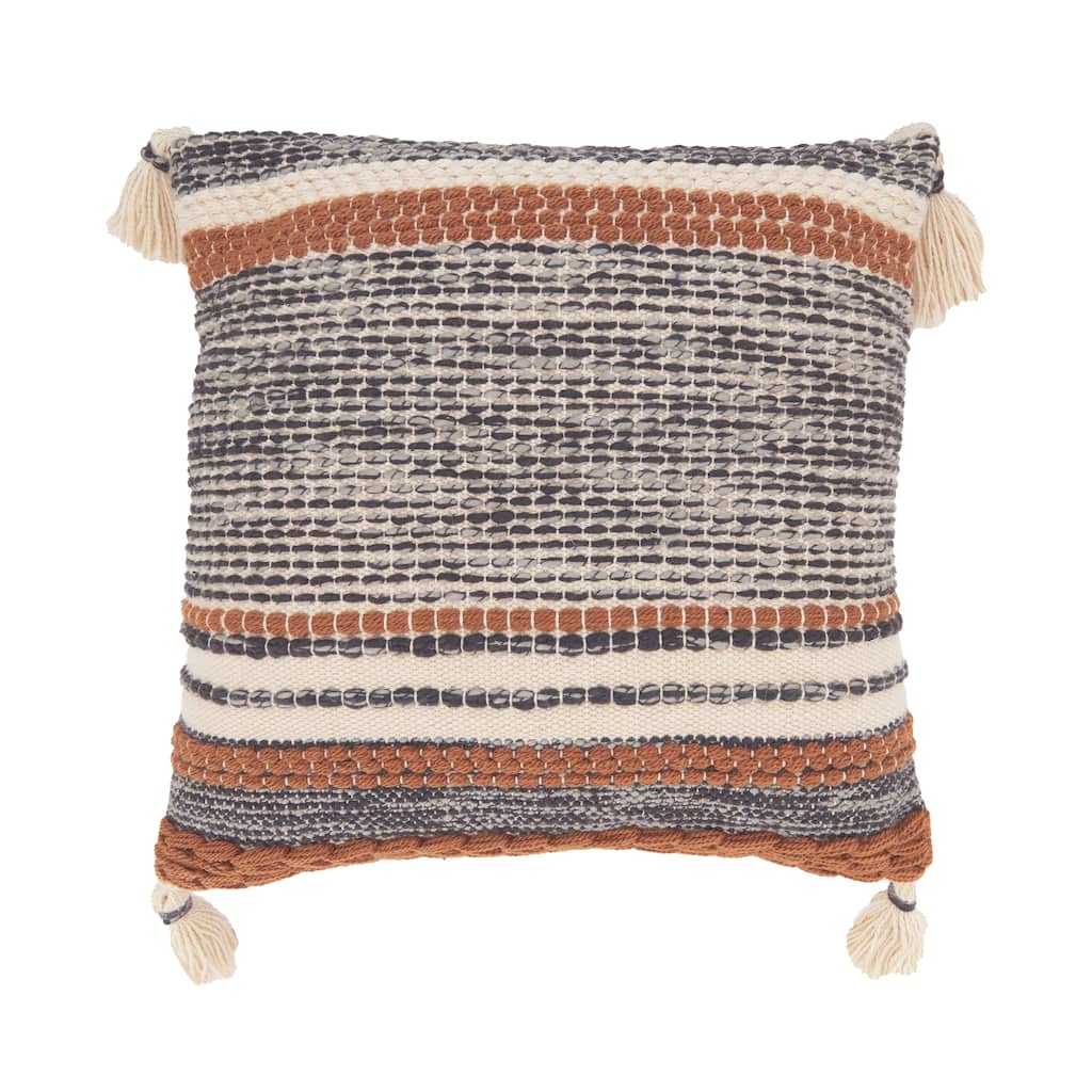 Color Band Fringed Outdoor Throw Pillow