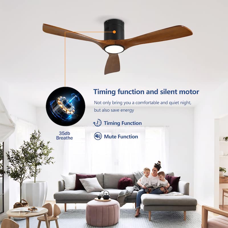 52 Inch Mounting Type Solid Wood Ceiling Fan With Light Kit Dimmable LED, DC 6 Speed ,Remote Control Ceiling Fan