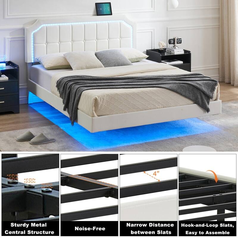 Bed Frame with Sturdy Metal Slats Support - Black01 - Queen