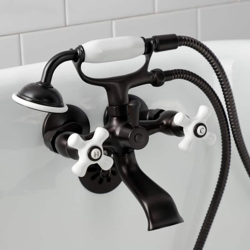 Kingston Brass Tub Wall Mount Clawfoot Tub Faucet with Hand Shower in Polished Chrome