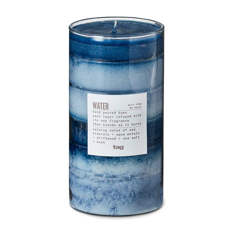Water Themed Scented Paraffin Wax Pillar Candle Large, Blue, 3x5.9 inch, Burn Time 105 Hours