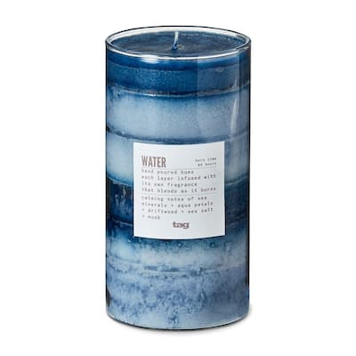Water Themed Scented Paraffin Wax Pillar Candle Large, Blue, 3x5.9 inch, Burn Time 105 Hours