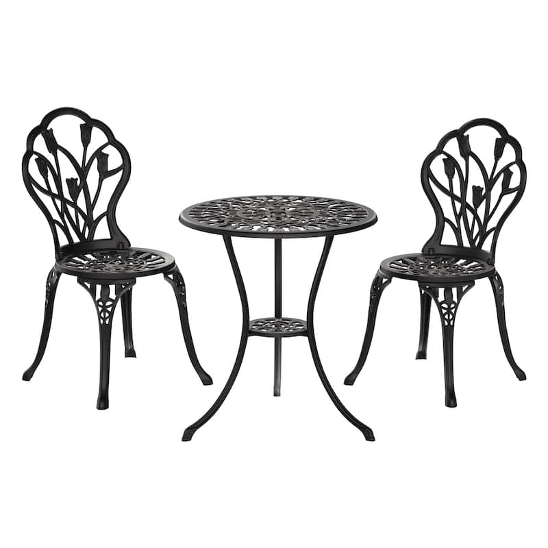 Modern 3-Piece Outdoor Bistro Set with Chairs and Table - Black