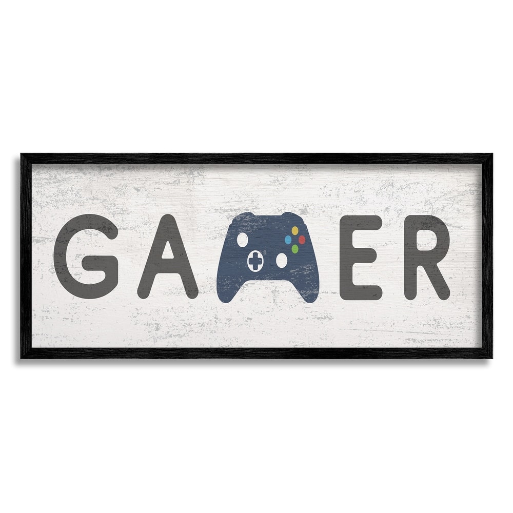 Stupell Gamer Typography Kids' Video Game Controller Sign Framed Wall Art - Blue