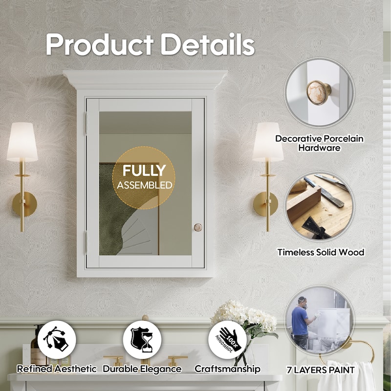 24"W X30''H Recessed Wall-Mounted Solid Wood Framed Medicine Cabinet With Adjustable Glass Shelves