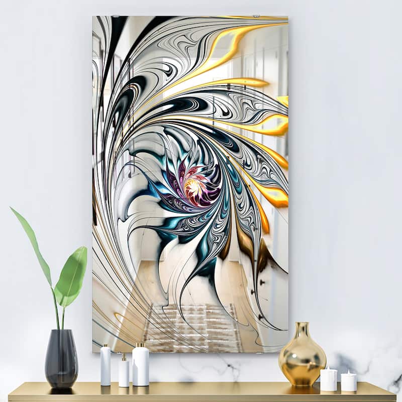 Designart 'White Stained Glass Floral Art' Printed Accent Wall Mirror - White