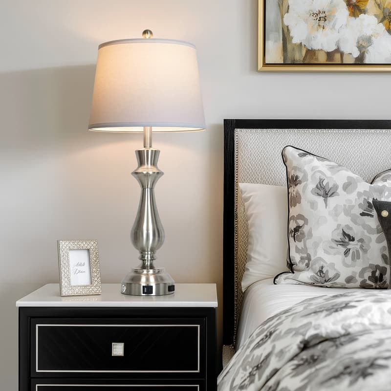 Modern 30-Inch Table Lamps with Touch Control, USB & Type-C Ports, and AC Outlet (Set of 2)