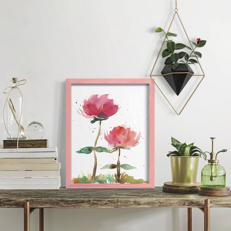 Pink Fleurs I -Framed Print w/glass-Cherry Red