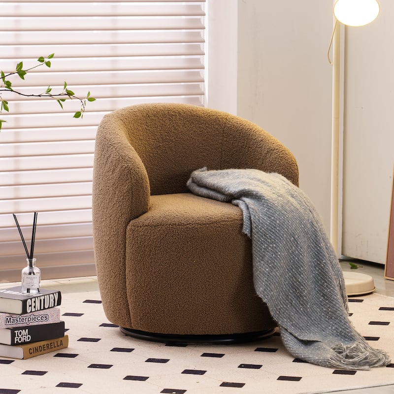Swivel Teddy fabricaccent armchair barrel chair with black powder coating metal ring - chocolate