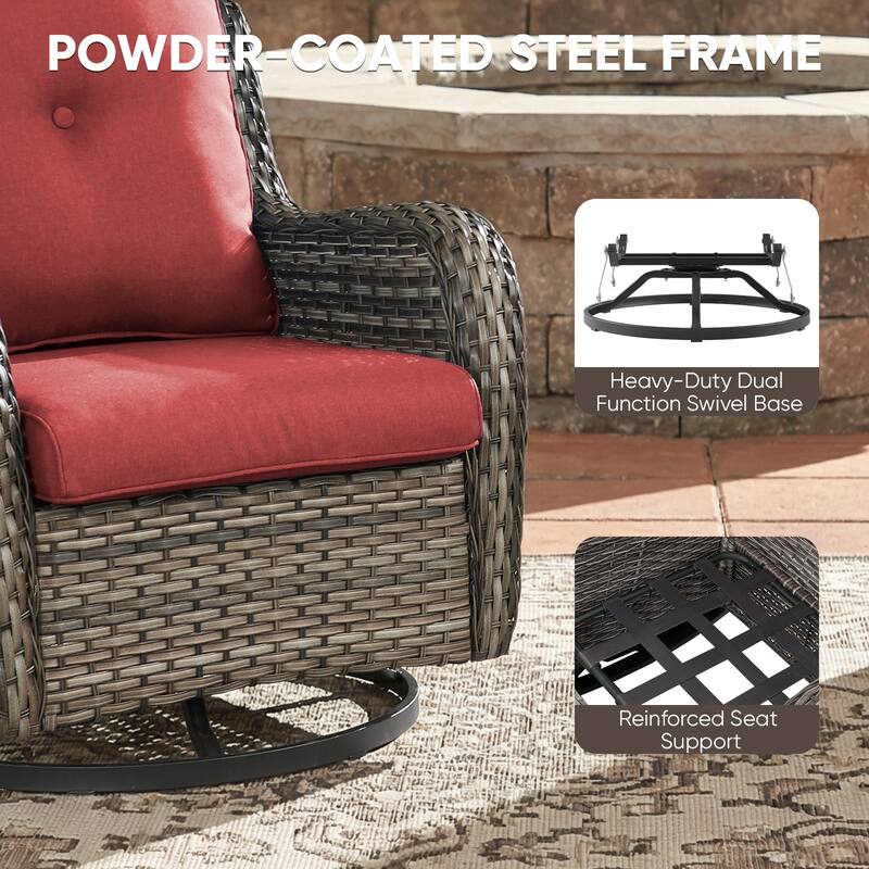 Pocassy Outdoor Wicker Glider Swivel Club Chairs (Set of 2) - Mix Grey