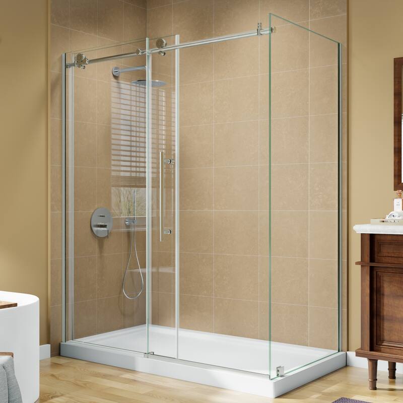 Modland 56-60" Sliding Shower Door, 5/16" ANSI Glass, 304 Stainless Steel Hardware, Leak-Proof, k Matte Black/Brushed Nickel - Brushed Nickel