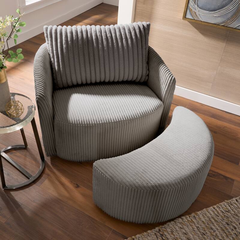 Sligo Oversized Wale Corduroy Swivel Accent Chair with Furry Channel Pillow and Ottoman by iNSPIRE Q Bold