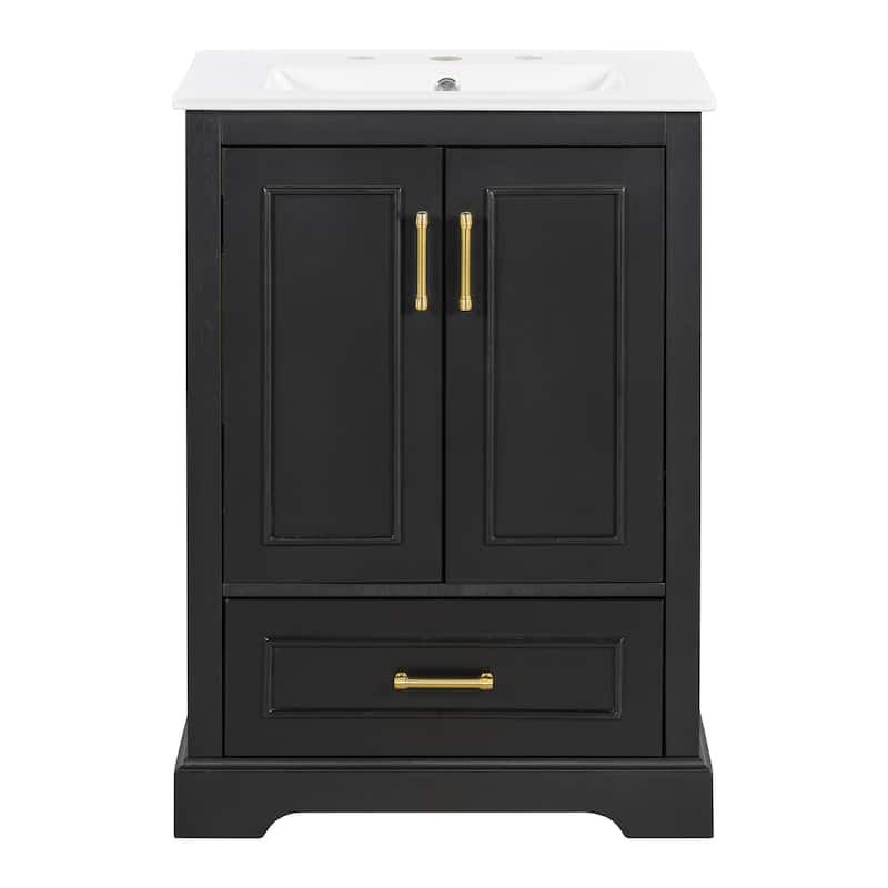 GDFStudio - Seren Wood & Ceramic Bathroom Vanity with Sink, Divider Drawer & 2 Soft-Close Doors