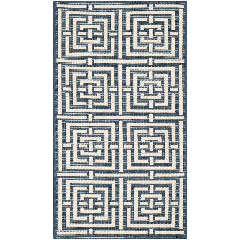 SAFAVIEH Courtyard Ginger Indoor/ Outdoor Waterproof Patio Backyard Rug - 2' x 3'7" - Navy/Beige