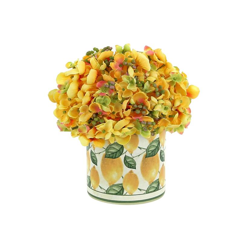 Hydrangea Arrangement in a Glass Vase - Orange, Yellow