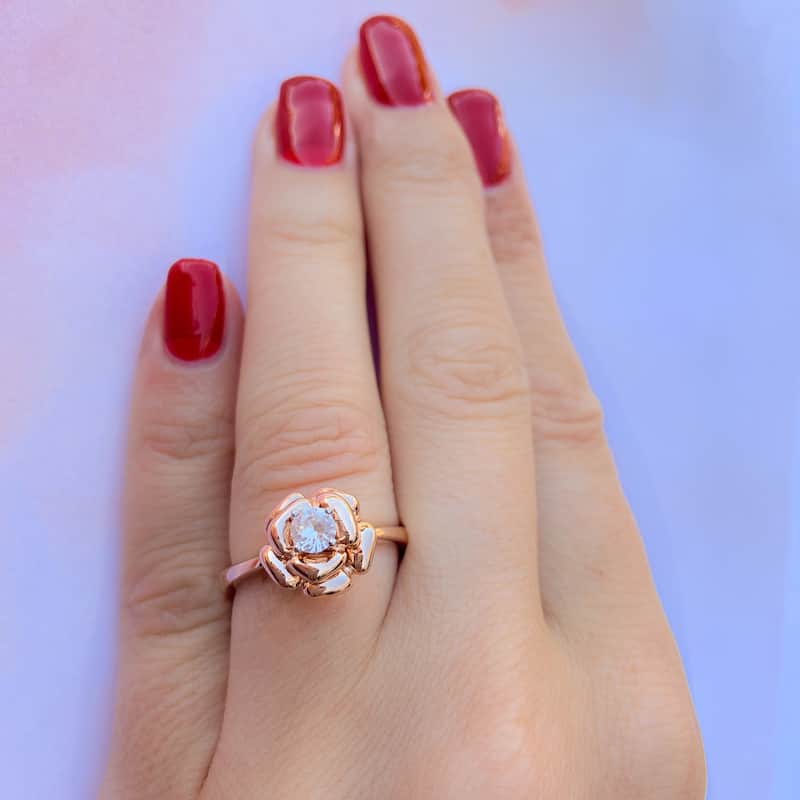 Miadora Rose-plated Silver Created White Sapphire Flower Ring