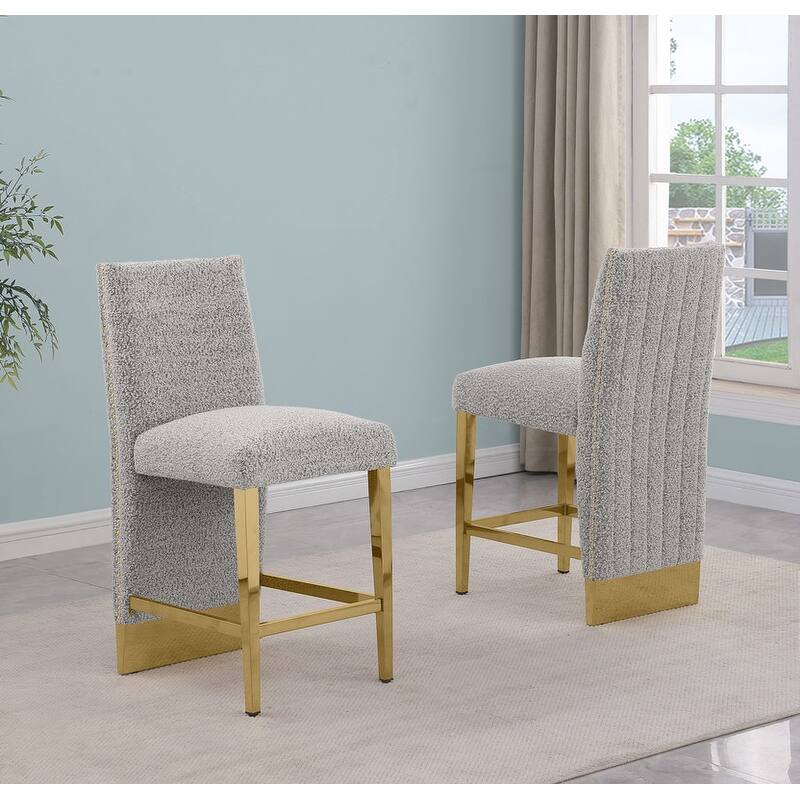 Best Quality Furniture Pleated Gold Chrome Nailhead Trim Barstool Chair - N/A - Rich Gray-Chairs