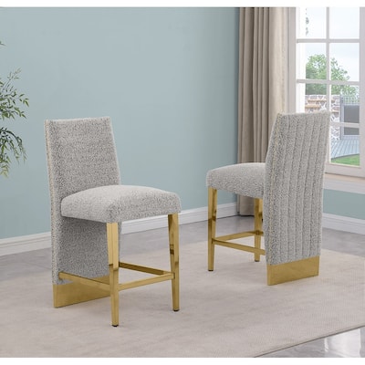 Best Quality Furniture Pleated Gold Chrome Nailhead Trim Barstool Chair - N/A