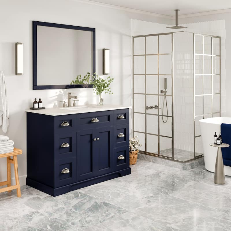 Epic 48"W SS Bath Vanity with Carrara Quartz Top & Undermount Sink
