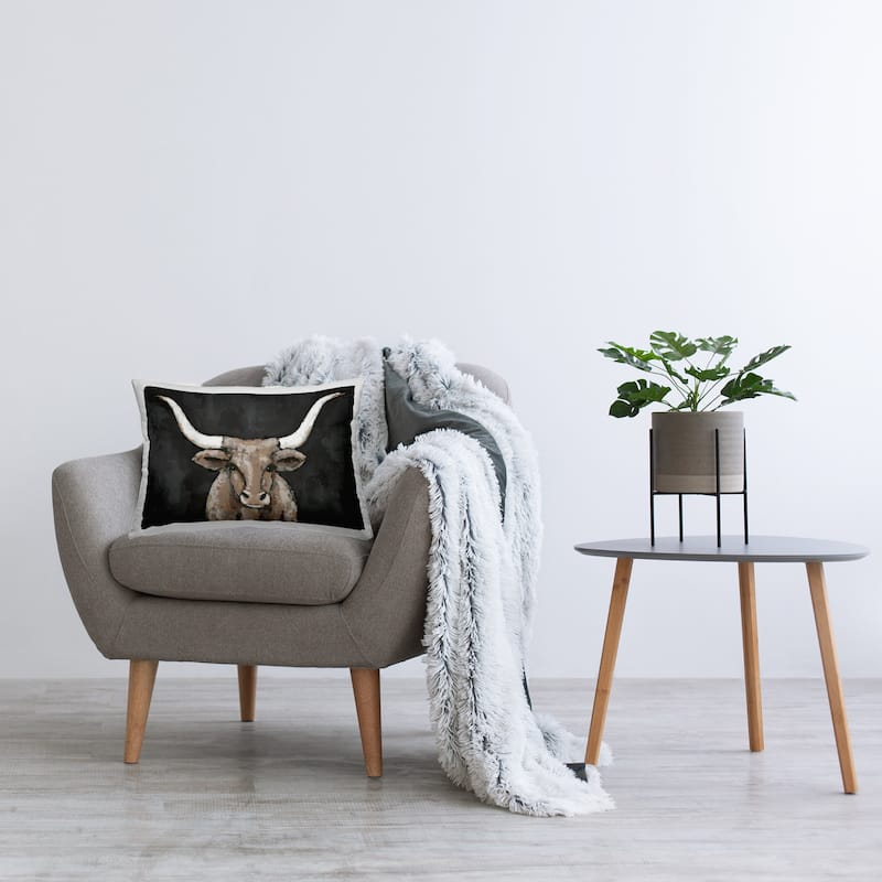Stupell Longhorn on Murky Grey Decorative Printed Throw Pillow Design by Sara Baker