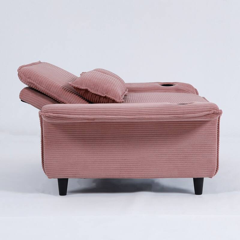 65.74-inch pink letter striped fabric multi-functional sofa bed,armrests and backrests are adjustable