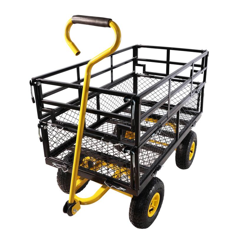 Multi-Functional Tool Cart - 600 lb Capacity Garden Cart with Spacious Bed and Inflatable Tires for Outdoor Projects - Metal