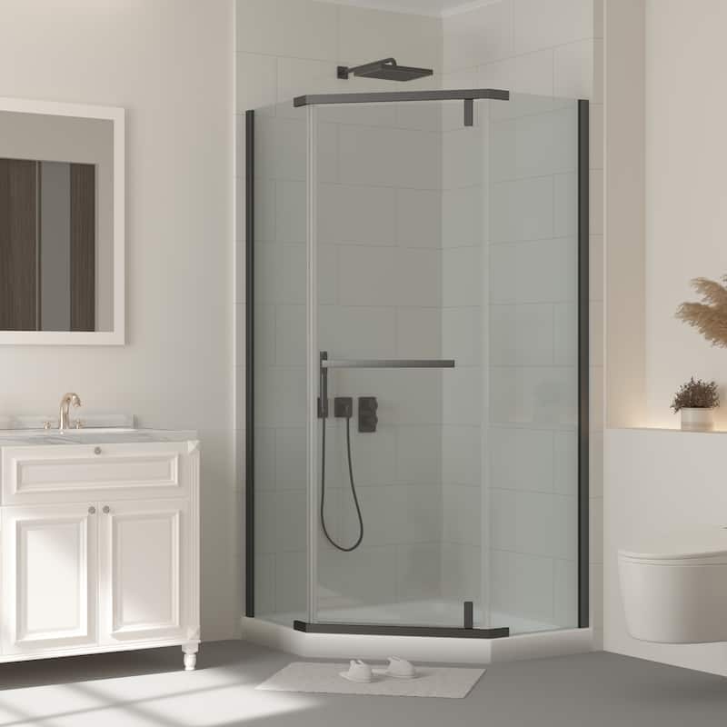 72''H Pivot Glass Frameless Corner Shower Door with hinged, Black/Chrome - 36X36X72