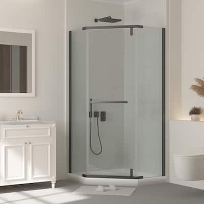 72''H Pivot Glass Frameless Corner Shower Door with hinged, Black/Chrome - 36X36X72