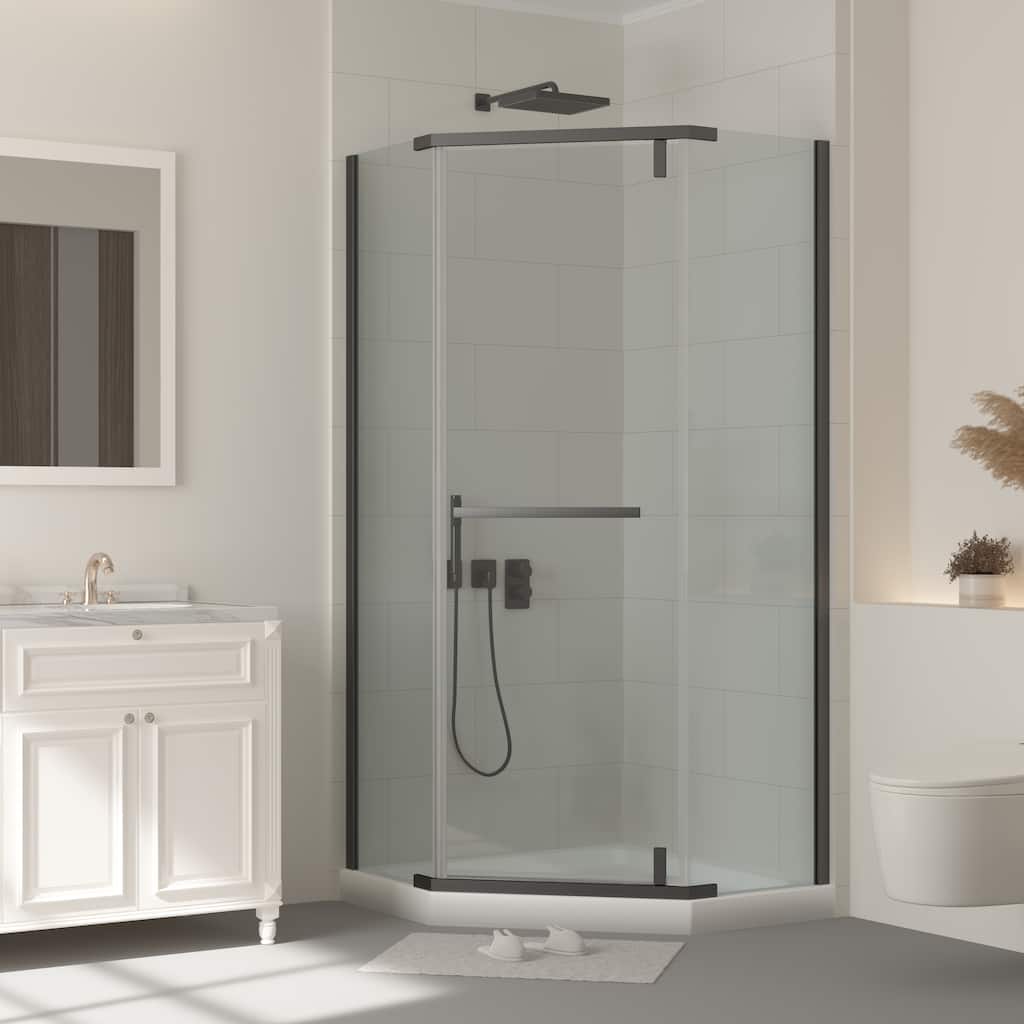 72''H Pivot Glass Frameless Corner Shower Door with hinged, Black/Chrome - 36X36X72